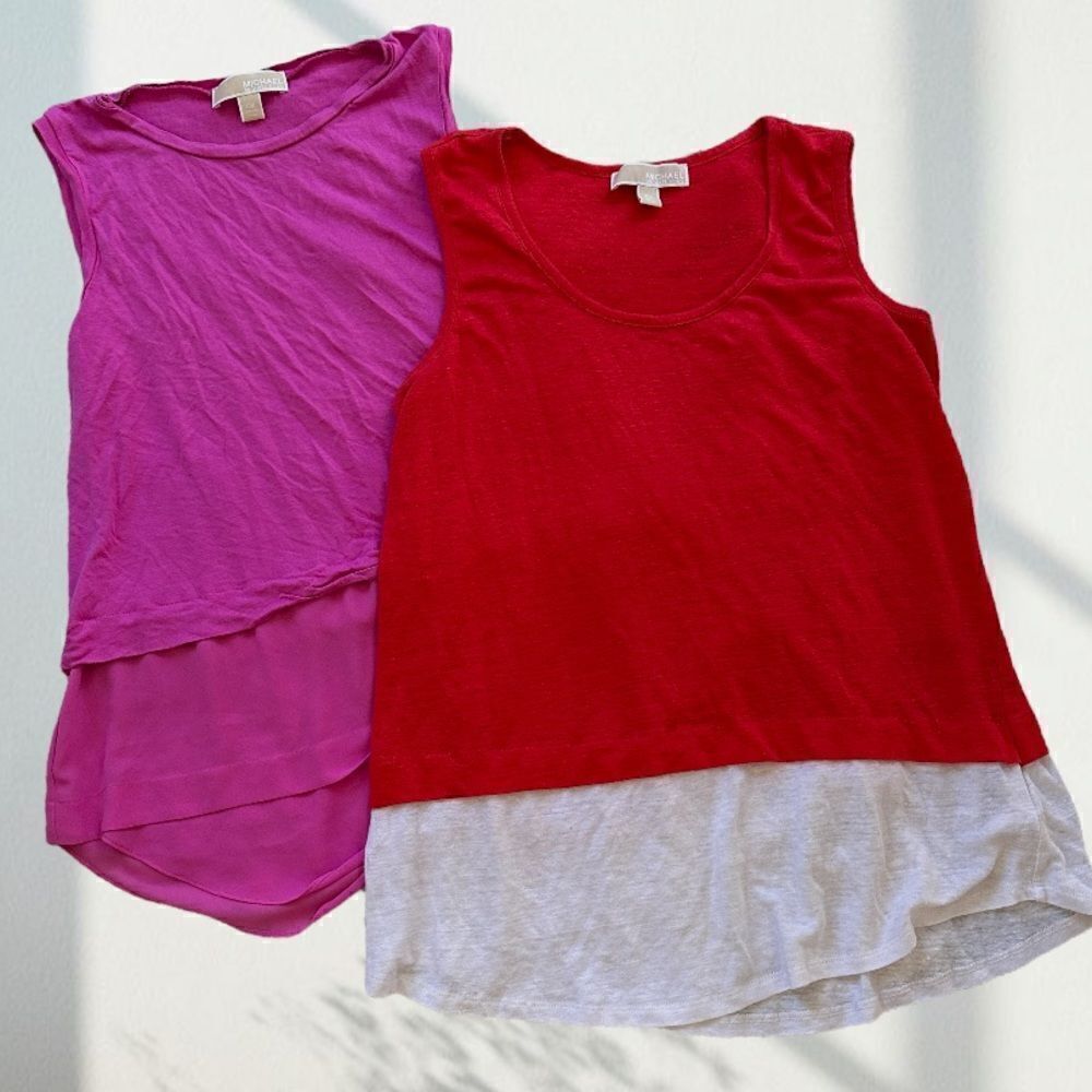 Michael Kors Plus Size Linen Flowy Tank Bundle 0X Pink and Red
